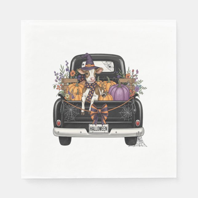 Serviette En Papier Vache Halloween Highland avec camion (Devant)