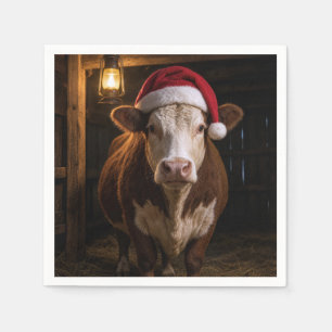 Serviette En Papier Vache Hereford de Noël dans une grange