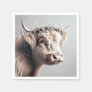Serviette En Papier Vache Highland Bohème avec Couronne de Fleur d'Hal