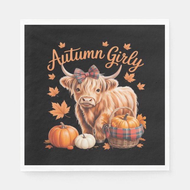 Serviette En Papier Vache Highland Chute Automne Fille Thanksgiving C (Devant)