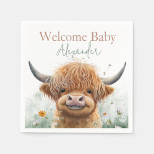 Serviette En Papier Vache Highland florale verte bienvenue serviettes