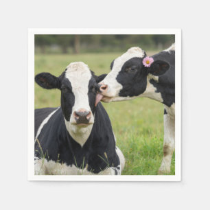 Serviette En Papier Vache Holstein embrassant dans une prairie de ferm