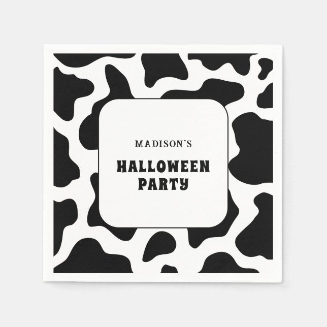 Serviette En Papier Vache Imprimer noir et blanc Halloween Party (Devant)
