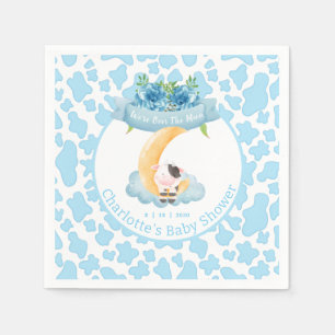 Serviette En Papier Vache mignonne au-dessus du Baby shower bleu lune