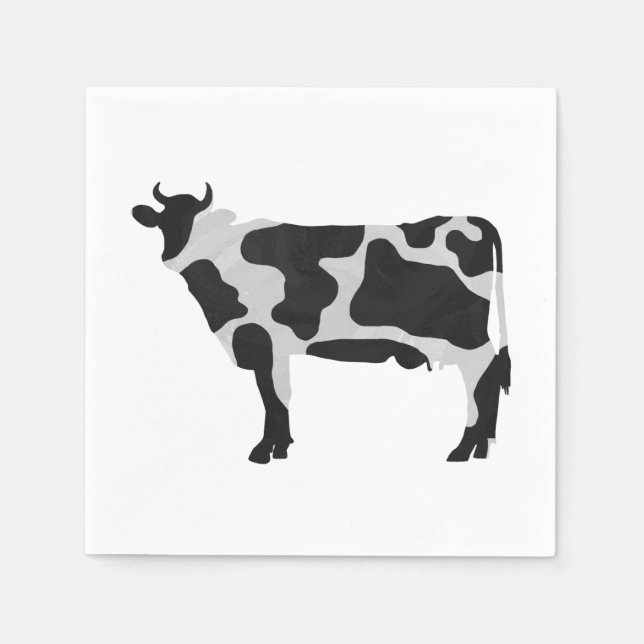 Serviette En Papier Vache Noir et Blanc Silhouette (Devant)