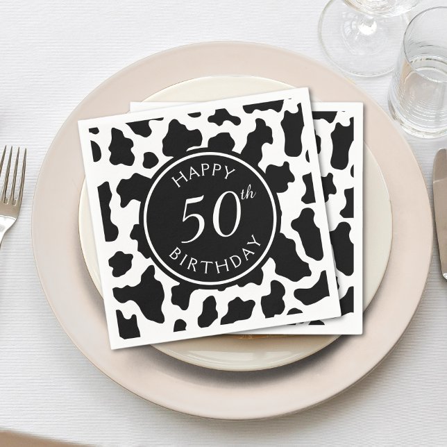 Serviette En Papier Vache noire et blanche Imprimer Cowboy 50e anniver (50th birthday cow print napkins)