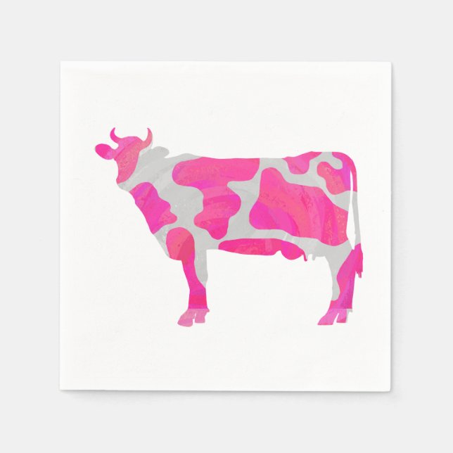 Serviette En Papier Vache rose chaud et blanc Silhouette (Devant)