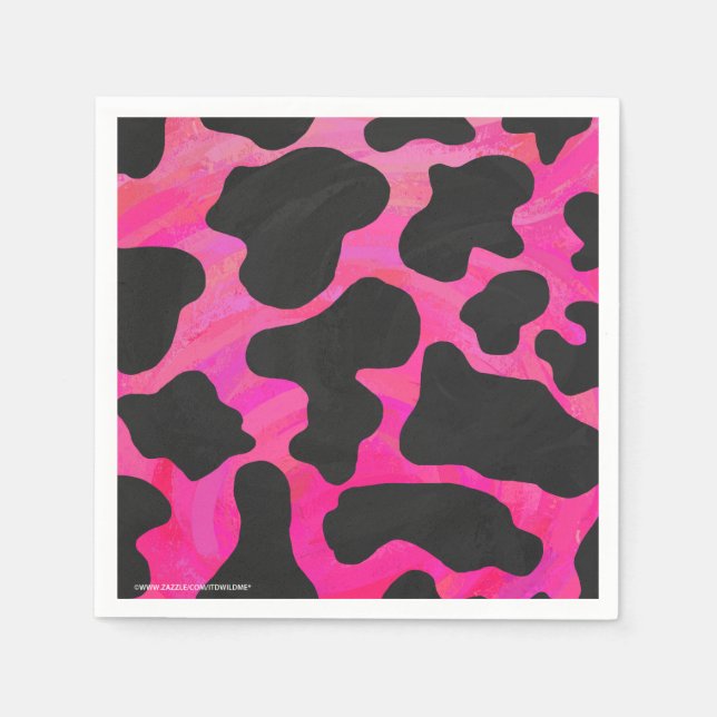Serviette En Papier Vache rose chaud et noir (Devant)