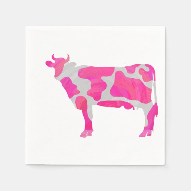 Serviette En Papier Vache rose et blanc Silhouette (Devant)