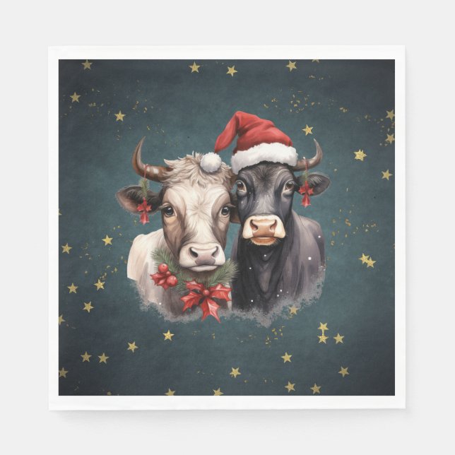 Serviette En Papier Vaches de Noël mignonnes (Devant)