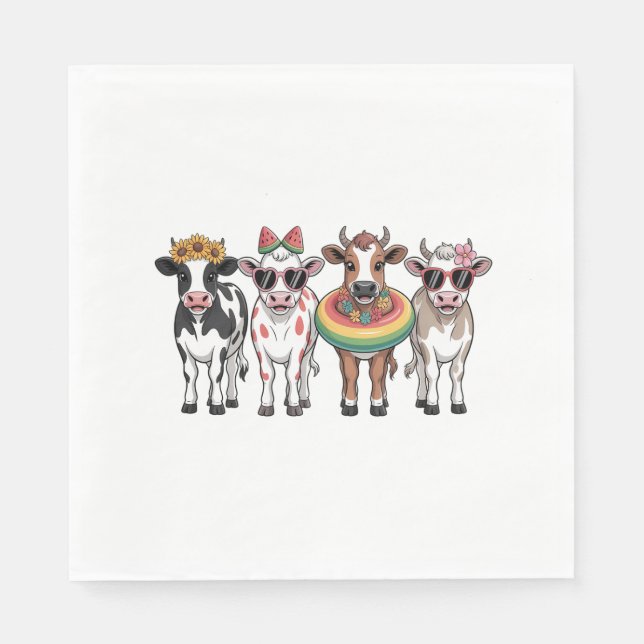 Serviette En Papier Vaches d'été, ferme de plage (Devant)