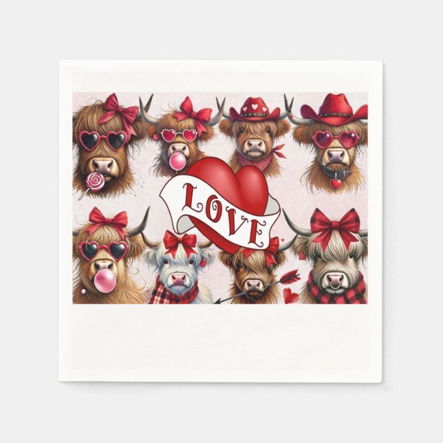 Serviette En Papier Vaches Heureuses Saintes-Valentin de serviettes en (Devant)