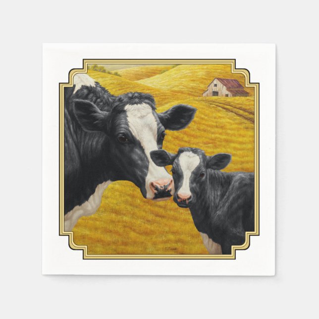 Serviette En Papier Vaches Holstein et vieille grange en bois (Devant)