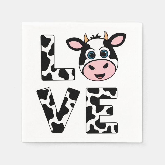 Serviette En Papier Vaches mignonnes J'aime (Devant)