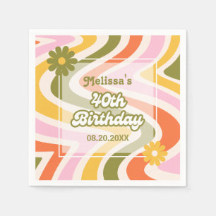 Serviette En Papier Vague rétro Super Fleur verte 40e anniversaire