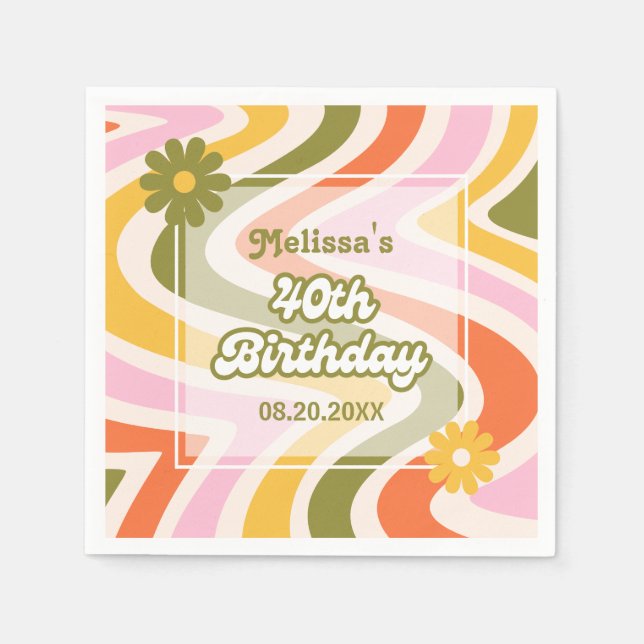 Serviette En Papier Vague rétro Super Fleur verte 40e anniversaire (Devant)