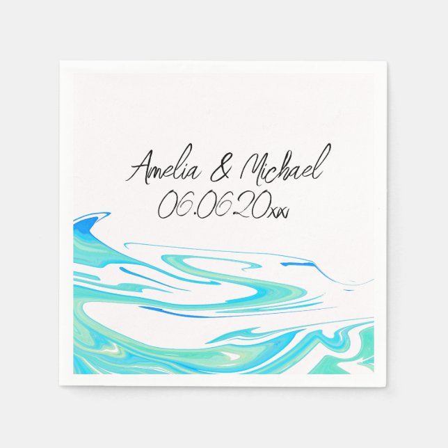 Serviette En Papier Vague Turquoise Personnalisé (Devant)