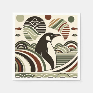 Serviette En Papier Vagues De Pingouin De Maroon Vert Crème Olive Art