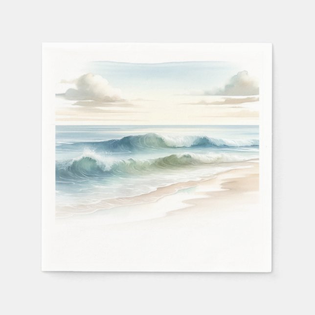 Serviette En Papier Vagues de plage à l'aquarelle Mariage rustique côt (Devant)