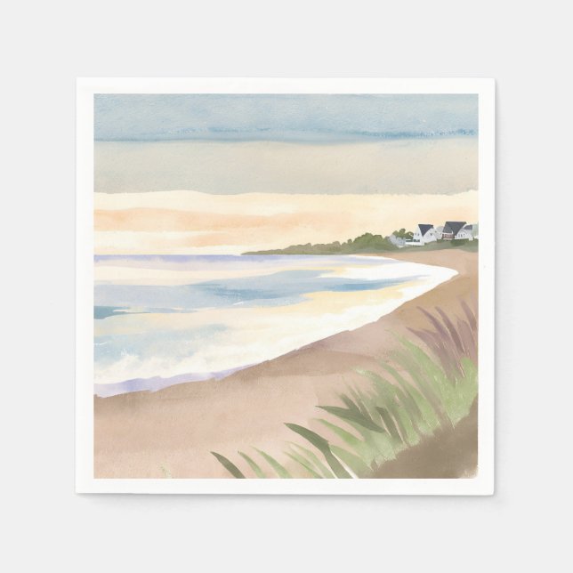 Serviette En Papier Vagues de plage | Aquarelle de l'océan côtier (Devant)