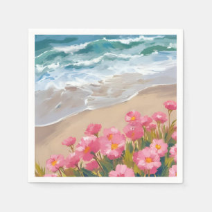 Serviette En Papier Vagues de plage aquarelle rose floral peinture de