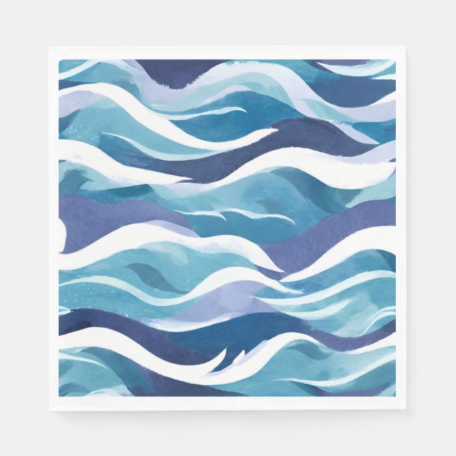 Serviette En Papier Vagues d'océan bleu | Aquarelle moderne et simplis (Devant)
