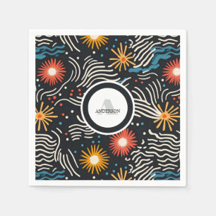 Serviette En Papier Vagues florales Abstraites sur noir