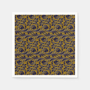 Serviette En Papier Vagues métalliques-Marine-Gold-PAPER PARTY NAPKINS