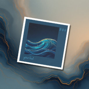 Serviette En Papier Vagues océaniques abstraites aux accents dorés mar