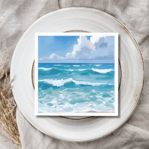 Serviette En Papier Vagues océaniques aquarelle mariage plage côtière