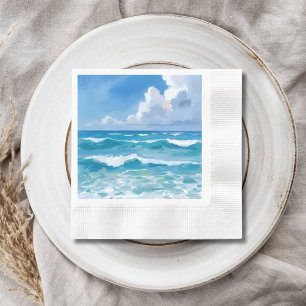 Serviette En Papier Vagues océaniques Aquarelle Plage Mariage côtier