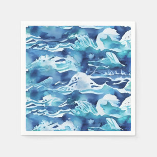 Serviette En Papier Vagues océaniques   Aquarelle sarcelle bleu aqua