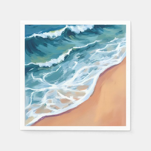Serviette En Papier Vagues océaniques bleu aquarelle côtier (Devant)