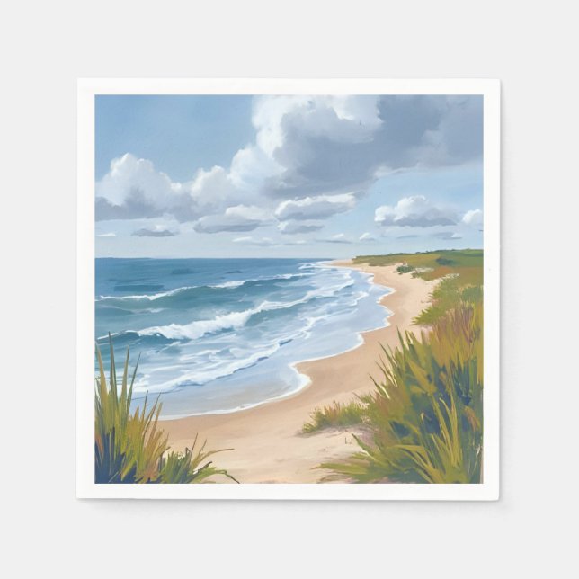 Serviette En Papier Vagues océaniques | Peinture côtière de plage (Devant)