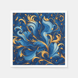 Serviette En Papier Vagues royales de fantaisie Tourbillons de bleu et