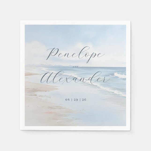 Serviette En Papier Vagues sereines de la plage bleue (Devant)