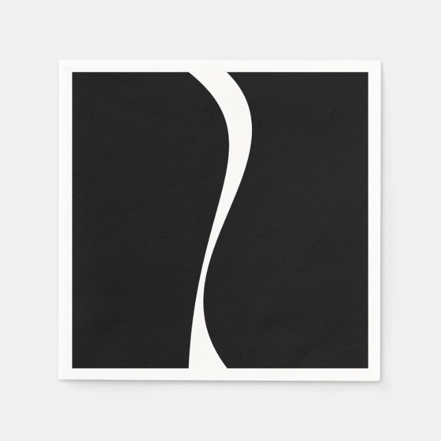 Serviette En Papier Vagues simples 2 - Noir et blanc (Devant)