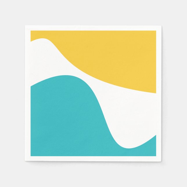 Serviette En Papier Vagues simples 4 - Turquoise et Jaune (Devant)