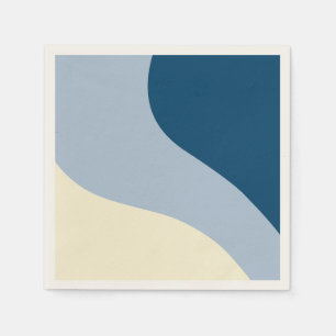 Serviette En Papier Vagues simples - bleu foncé, bleu clair et crème