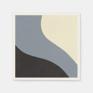Serviette En Papier Vagues simples - Noir, Gris et Crème