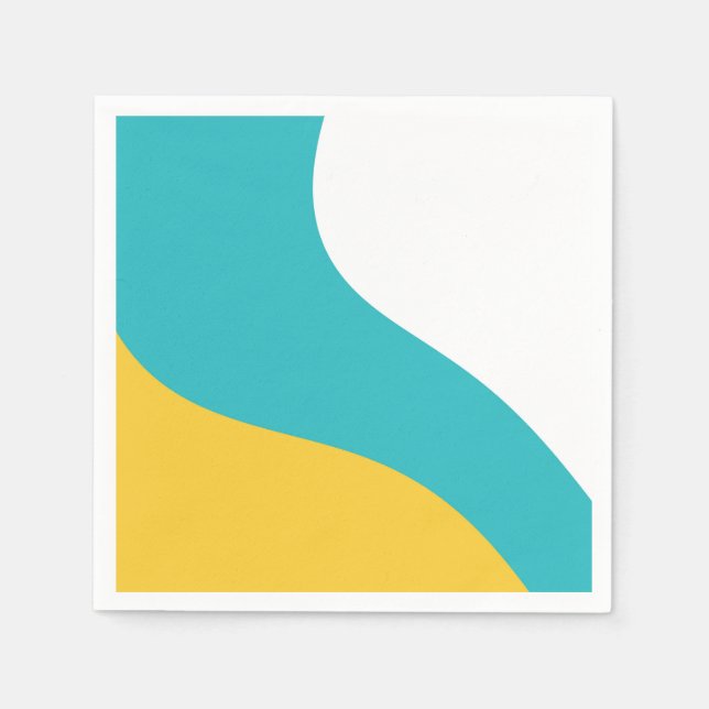 Serviette En Papier Vagues simples - Turquoise et Jaune (Devant)