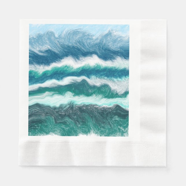 Serviette En Papier Vagues turquoise et bleu océan (Devant)
