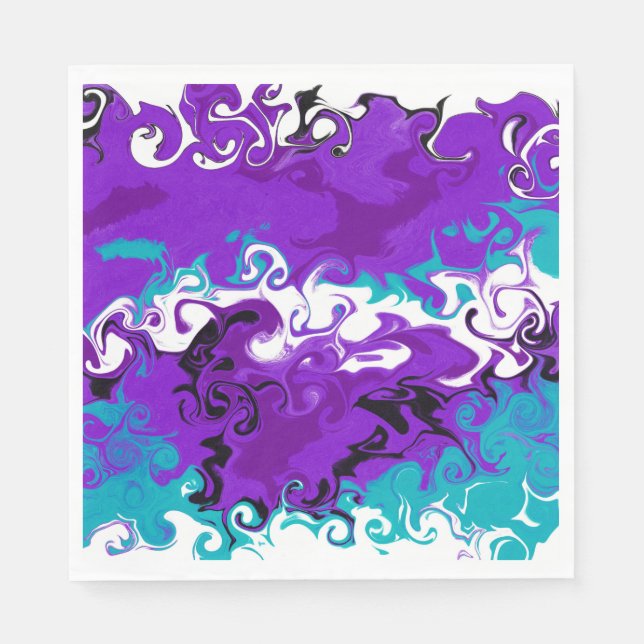 Serviette En Papier Vagues violettes personnalisées Fluid Art Annivers (Devant)