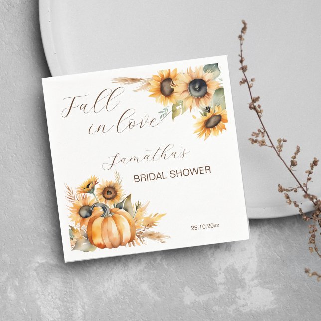 Serviette En Papier Vaisselle de tournesols citrouille boho tomber amo (Fall in love boho sunflowers pumpkin pampas grass bridal shower tableware personalized napkins )