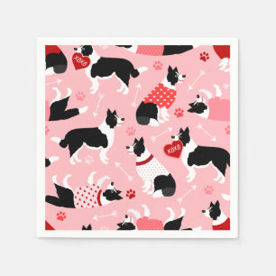 Serviette En Papier Valentine Frontière Collie Motif