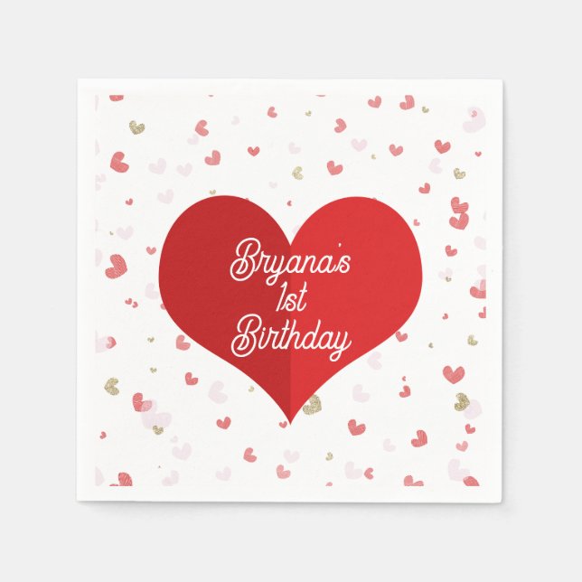 Serviette En Papier Valentine Hearts Red Pink & Gold Party (Devant)
