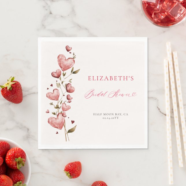 Serviette En Papier Valentine Hearts Vines Whimsical Bridal Shower (En situation)