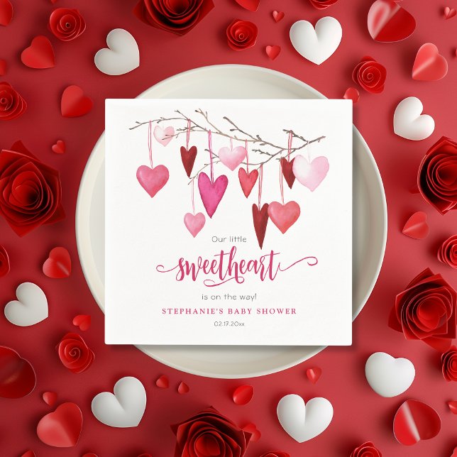 Serviette En Papier Valentine Little Sweetheart Baby shower de coeur r (Valentine Little Sweetheart Pink Heart Baby Shower Napkins)