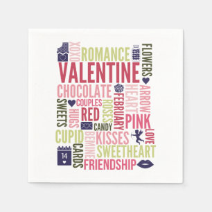 Serviette En Papier Valentine Mots Valentine's Day Papier Napkins