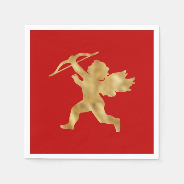 Serviette En Papier Valentine or rouge cupide (Devant)